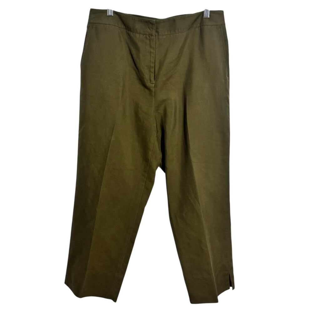 Kate Hill Pant Women 14W Olive Green 100% Chino Chino Cropped Lagenlook Coastal